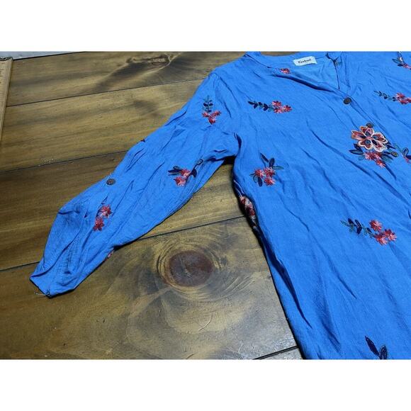 Anthropologie Kindred 1X Blouse Blue Embroidered Boho Peasant - Picture 4 of 10